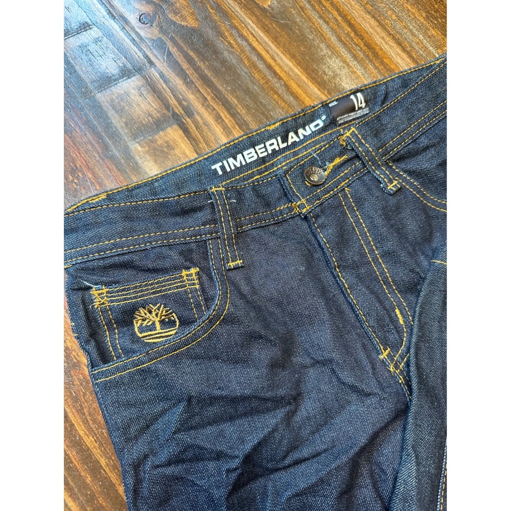 Timberland Boys Dark Wash Straight‎ Leg Denim Jeans Size 14 Contrast Stitch Blue